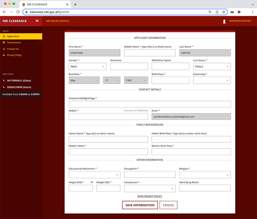 NBI Clearance Online Application Form Other Personal Information Fill Out